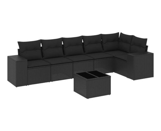 vidaXL 7-częściowy zestaw wypoczynkowy do ogrodu, z poduszkami, czarny Dārza mēbeļu komplekti