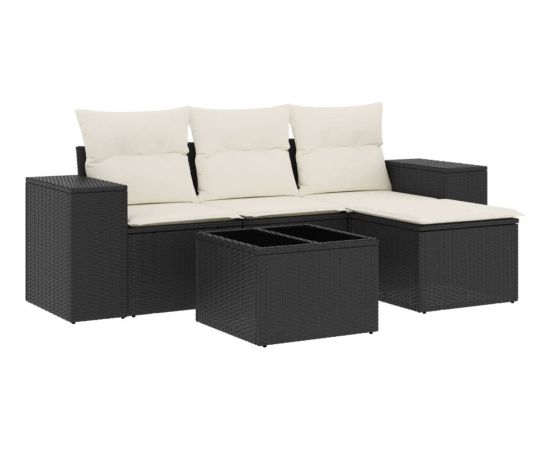 vidaXL 5-częściowy zestaw wypoczynkowy do ogrodu, poduszki, czarny rattan PE Dārza mēbeļu komplekti