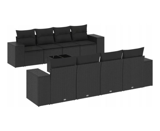 vidaXL 9-częściowy zestaw wypoczynkowy do ogrodu, z poduszkami, czarny Dārza mēbeļu komplekti
