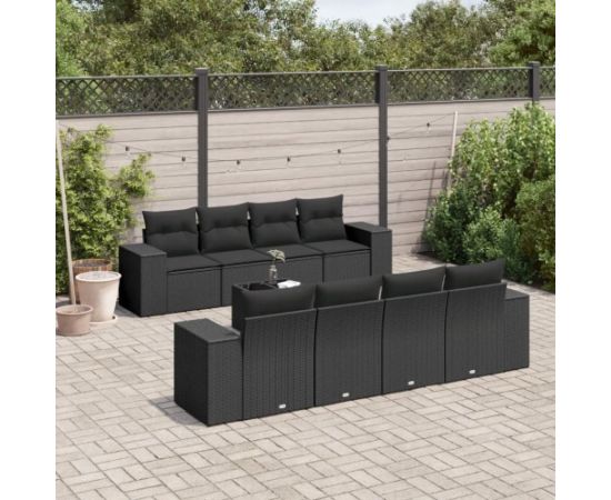 vidaXL 9-częściowy zestaw wypoczynkowy do ogrodu, z poduszkami, czarny Dārza mēbeļu komplekti