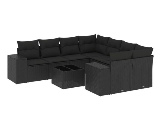 vidaXL 9-częściowy zestaw wypoczynkowy do ogrodu, z poduszkami, czarny Dārza mēbeļu komplekti