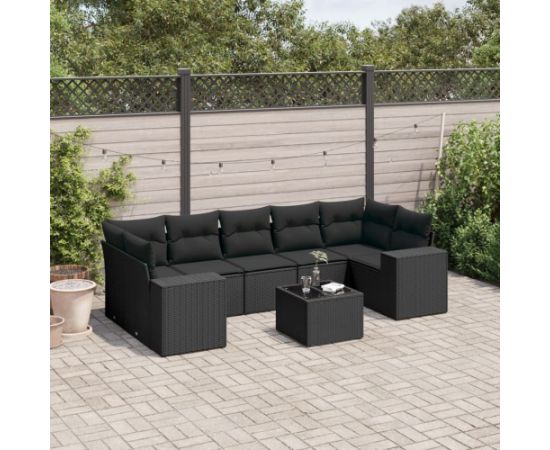 vidaXL 8-częsciowy zestaw wypoczynkowy do ogrodu, z poduszkami, czarny Dārza mēbeļu komplekti