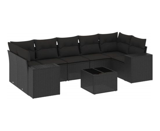 vidaXL 8-częsciowy zestaw wypoczynkowy do ogrodu, z poduszkami, czarny Dārza mēbeļu komplekti