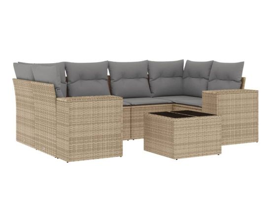 vidaXL 7-częsciowy zestaw wypoczynkowy do ogrodu, z poduszkami, beżowy Dārza mēbeļu komplekti