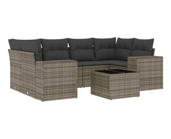 vidaXL 7-częsciowy zestaw wypoczynkowy do ogrodu, z poduszkami, szary Dārza mēbeļu komplekti