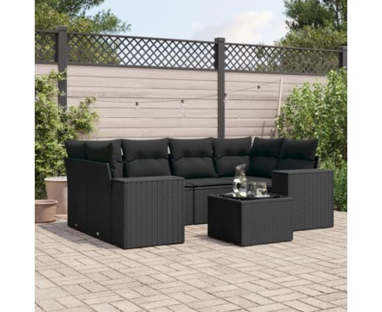 vidaXL 7-częsciowy zestaw wypoczynkowy do ogrodu, z poduszkami, czarny Dārza mēbeļu komplekti