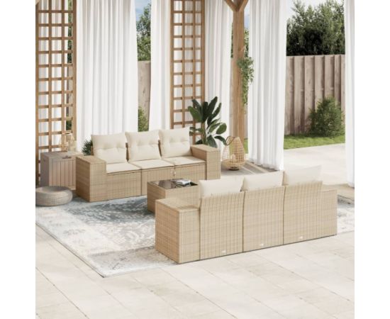 vidaXL 7-częsciowy zestaw wypoczynkowy do ogrodu, z poduszkami, beżowy Dārza mēbeļu komplekti