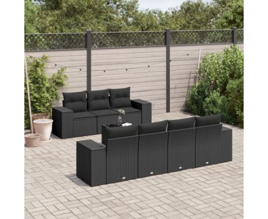 vidaXL 8-częsciowy zestaw wypoczynkowy do ogrodu, z poduszkami, czarny Dārza mēbeļu komplekti