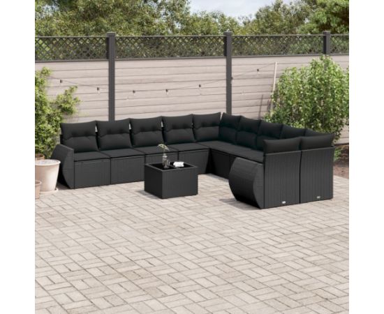 vidaXL 11-częściowy zestaw wypoczynkowy do ogrodu, poduszki czarny rattan PE Dārza mēbeļu komplekti