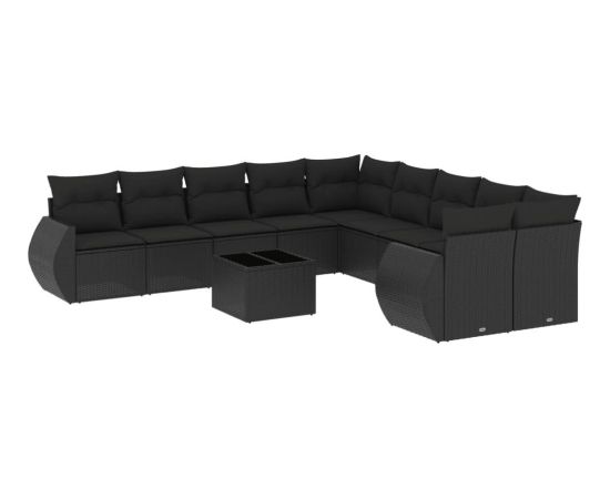vidaXL 11-częściowy zestaw wypoczynkowy do ogrodu, poduszki czarny rattan PE Dārza mēbeļu komplekti