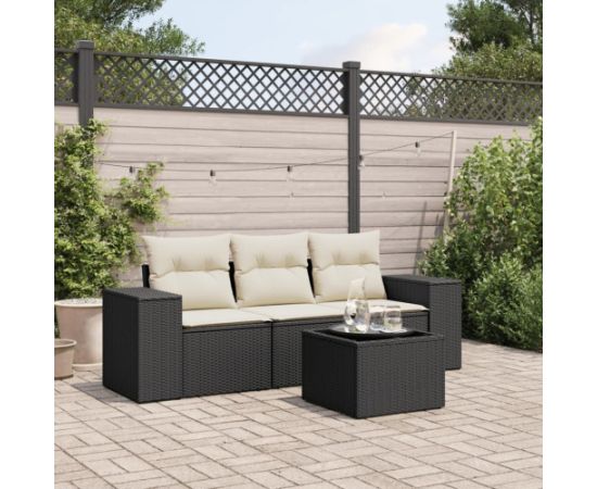 vidaXL 4-częściowy zestaw wypoczynkowy do ogrodu, poduszki, czarny rattan PE Dārza mēbeļu komplekti