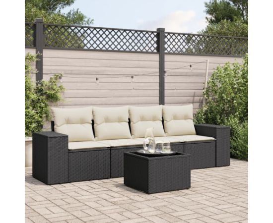 vidaXL 5-częściowy zestaw wypoczynkowy do ogrodu, poduszki, czarny rattan PE Dārza mēbeļu komplekti