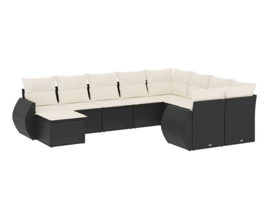 vidaXL 10-częściowy zestaw wypoczynkowy do ogrodu, poduszki czarny rattan PE Dārza mēbeļu komplekti