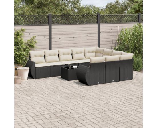 vidaXL 11-częściowy zestaw wypoczynkowy do ogrodu, poduszki czarny rattan PE Dārza mēbeļu komplekti