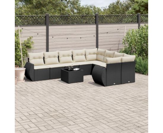 vidaXL 10-częściowy zestaw wypoczynkowy do ogrodu, poduszki czarny rattan PE Dārza mēbeļu komplekti