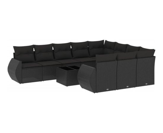 vidaXL 11-częściowy zestaw wypoczynkowy do ogrodu, poduszki czarny rattan PE Dārza mēbeļu komplekti