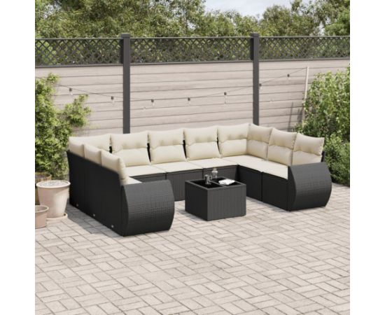 vidaXL 10-częściowy zestaw wypoczynkowy do ogrodu, poduszki czarny rattan PE Dārza mēbeļu komplekti