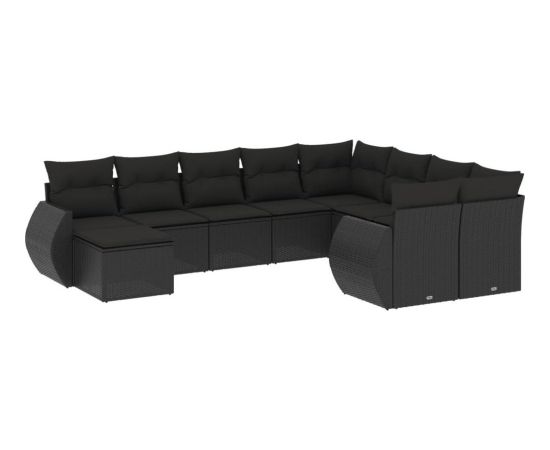 vidaXL 10-częściowy zestaw wypoczynkowy do ogrodu, poduszki czarny rattan PE Dārza mēbeļu komplekti