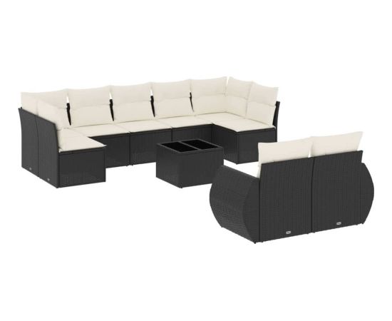 vidaXL 10-częściowy zestaw wypoczynkowy do ogrodu, poduszki czarny rattan PE Dārza mēbeļu komplekti