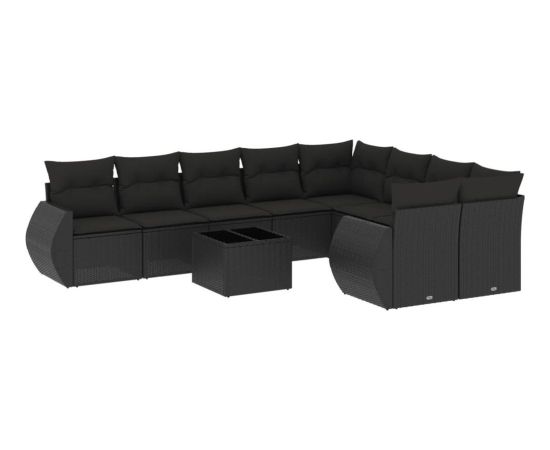 vidaXL 10-częściowy zestaw wypoczynkowy do ogrodu, poduszki czarny rattan PE Dārza mēbeļu komplekti