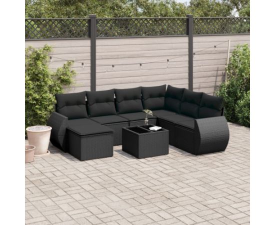 vidaXL 8-częściowy zestaw wypoczynkowy do ogrodu, z poduszkami, czarny Dārza mēbeļu komplekti