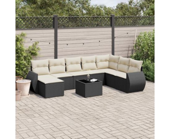 vidaXL 9-częściowy zestaw wypoczynkowy do ogrodu, z poduszkami, czarny Dārza mēbeļu komplekti