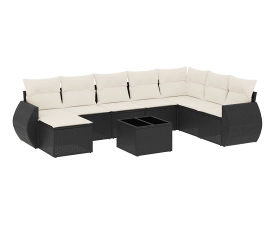 vidaXL 9-częściowy zestaw wypoczynkowy do ogrodu, z poduszkami, czarny Dārza mēbeļu komplekti