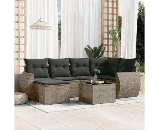 vidaXL 7-częściowy zestaw wypoczynkowy do ogrodu, z poduszkami, szary Dārza mēbeļu komplekti