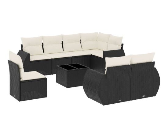 vidaXL 9-częściowy zestaw wypoczynkowy do ogrodu, z poduszkami, czarny Dārza mēbeļu komplekti