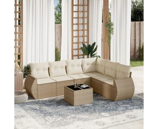 vidaXL 7-częściowy zestaw wypoczynkowy do ogrodu, z poduszkami, beżowy Dārza mēbeļu komplekti