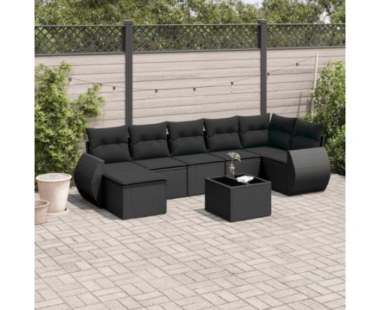vidaXL 8-częściowy zestaw wypoczynkowy do ogrodu, z poduszkami, czarny Dārza mēbeļu komplekti