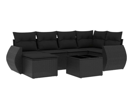 vidaXL 7-częściowy zestaw wypoczynkowy do ogrodu, z poduszkami, czarny Dārza mēbeļu komplekti