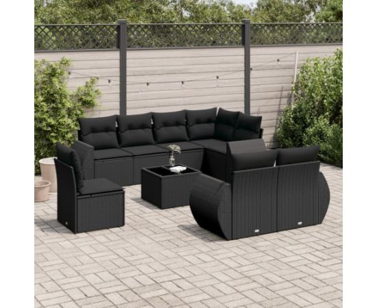 vidaXL 9-częściowy zestaw wypoczynkowy do ogrodu, z poduszkami, czarny Dārza mēbeļu komplekti