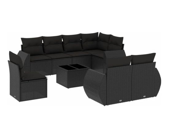 vidaXL 9-częściowy zestaw wypoczynkowy do ogrodu, z poduszkami, czarny Dārza mēbeļu komplekti