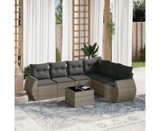 vidaXL 7-częściowy zestaw wypoczynkowy do ogrodu, z poduszkami, szary Dārza mēbeļu komplekti