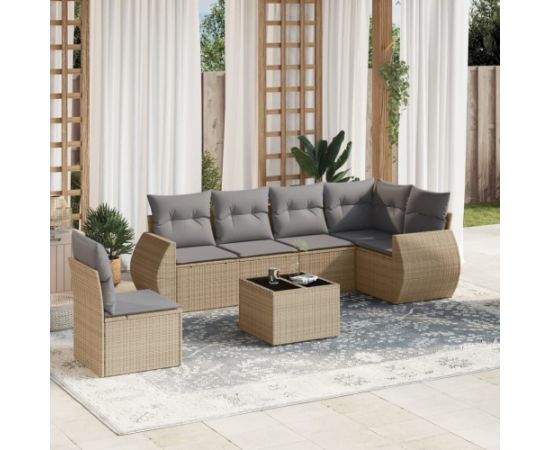 vidaXL 7-częściowy zestaw wypoczynkowy do ogrodu, z poduszkami, beżowy Dārza mēbeļu komplekti