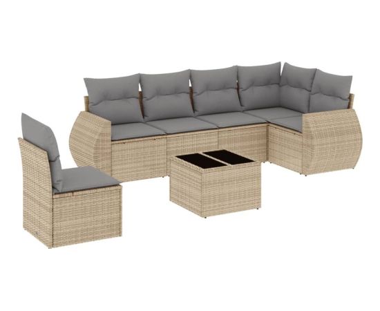 vidaXL 7-częściowy zestaw wypoczynkowy do ogrodu, z poduszkami, beżowy Dārza mēbeļu komplekti