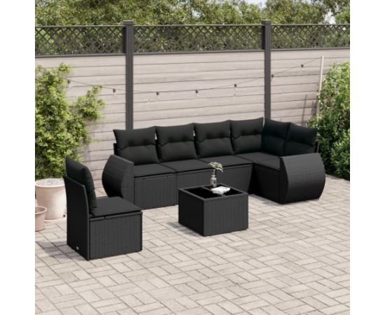 vidaXL 7-częściowy zestaw wypoczynkowy do ogrodu, z poduszkami, czarny Dārza mēbeļu komplekti