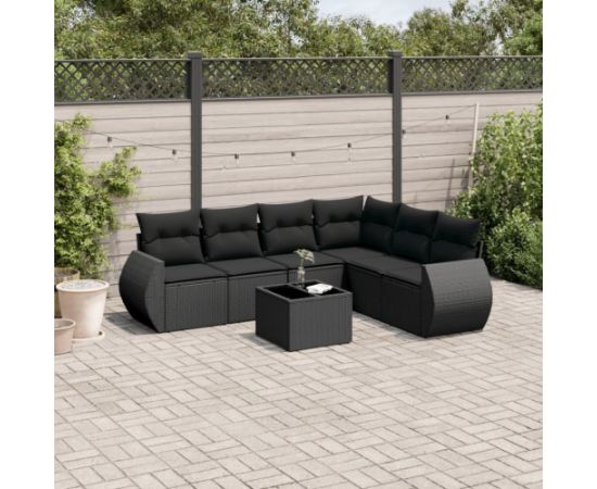 vidaXL 7-częściowy zestaw wypoczynkowy do ogrodu, z poduszkami, czarny Dārza mēbeļu komplekti