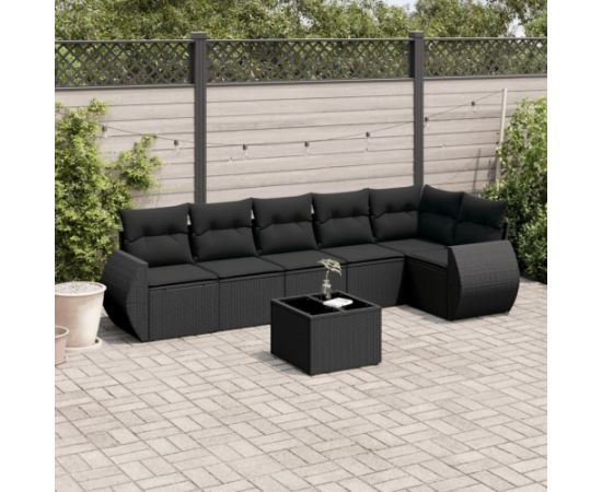 vidaXL 7-częściowy zestaw wypoczynkowy do ogrodu, z poduszkami, czarny Dārza mēbeļu komplekti