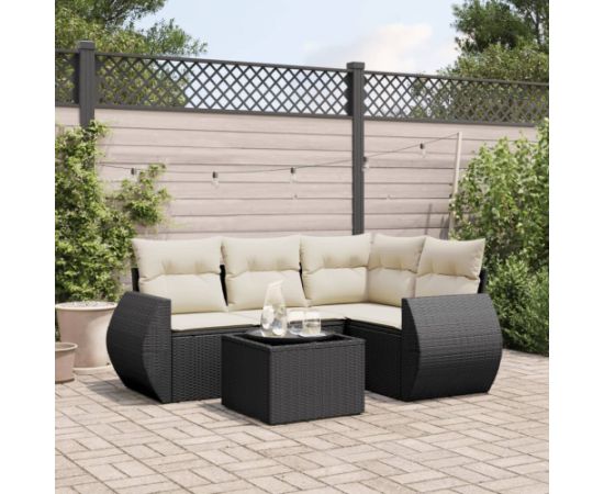 vidaXL 5-częściowy zestaw wypoczynkowy do ogrodu, poduszki, czarny rattan PE Dārza mēbeļu komplekti