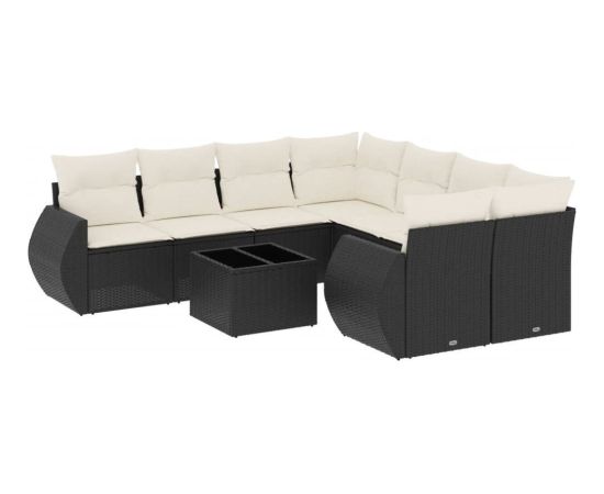 vidaXL 9-częściowy zestaw wypoczynkowy do ogrodu, z poduszkami, czarny Dārza mēbeļu komplekti