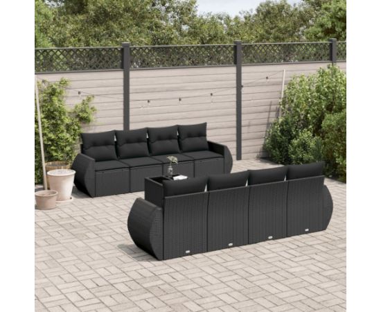 vidaXL 9-częściowy zestaw wypoczynkowy do ogrodu, z poduszkami, czarny Dārza mēbeļu komplekti