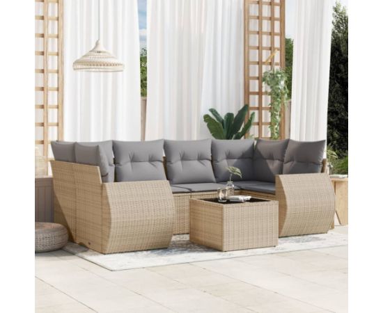 vidaXL 7-częściowy zestaw wypoczynkowy do ogrodu, z poduszkami, beżowy Dārza mēbeļu komplekti