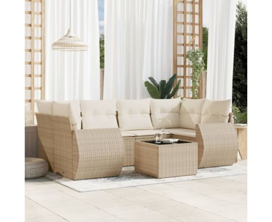 vidaXL 7-częściowy zestaw wypoczynkowy do ogrodu, z poduszkami, beżowy Dārza mēbeļu komplekti