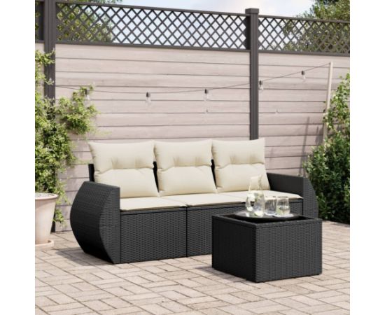 vidaXL 4-częściowy zestaw wypoczynkowy do ogrodu, poduszki, czarny rattan PE Dārza mēbeļu komplekti