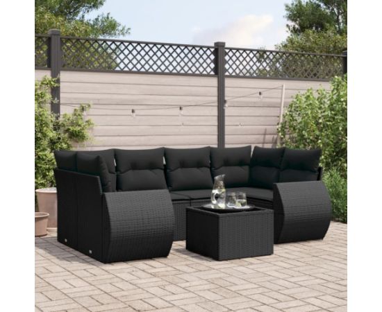 vidaXL 7-częściowy zestaw wypoczynkowy do ogrodu, z poduszkami, czarny Dārza mēbeļu komplekti