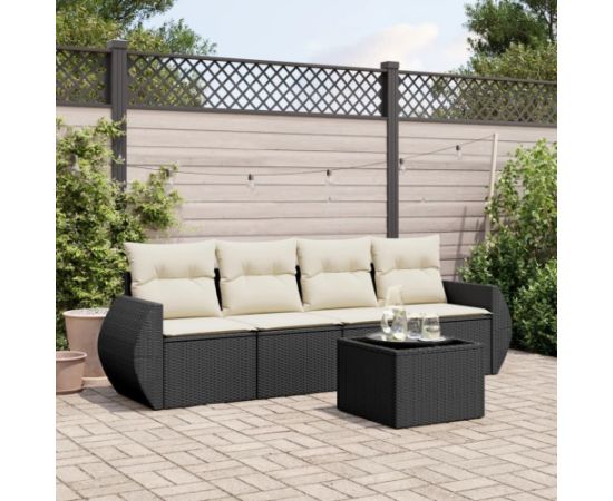 vidaXL 5-częściowy zestaw wypoczynkowy do ogrodu, poduszki, czarny rattan PE Dārza mēbeļu komplekti