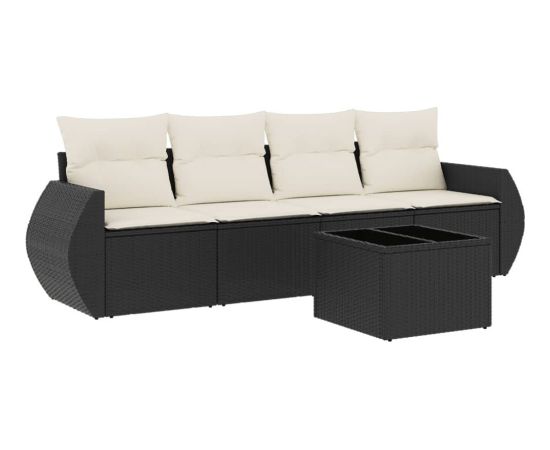 vidaXL 5-częściowy zestaw wypoczynkowy do ogrodu, poduszki, czarny rattan PE Dārza mēbeļu komplekti