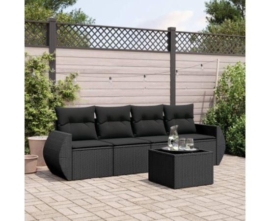 vidaXL 5-częściowy zestaw wypoczynkowy do ogrodu, poduszki, czarny rattan PE Dārza mēbeļu komplekti